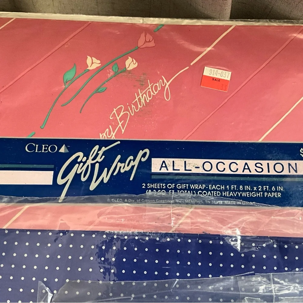 Vintage NOS Lot of 7 Cleo Gift Wrap All Occasions Birthday Wrapping Paper